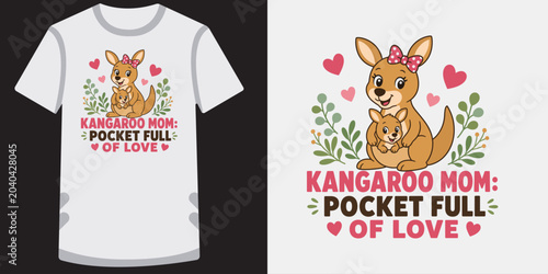 Billede på lærred Cute cartoon kangaroo mom with baby joey illustration for tshirt and clothing print design