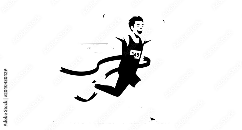 Fototapeta premium Man winning race vector illustration crossing finish line runner triumph flat graphic