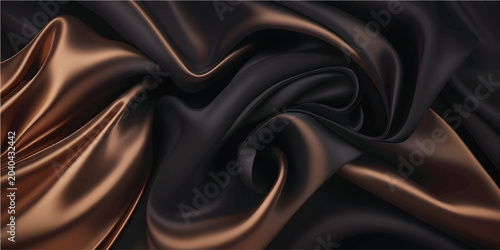 Slika na platnu Luxurious Black and Gold Silk Fabric Texture – Elegant Abstract Flowing Waves