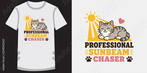 Fotografija Cat relaxing in sunbeam with professional sunbeam chaser text illustration