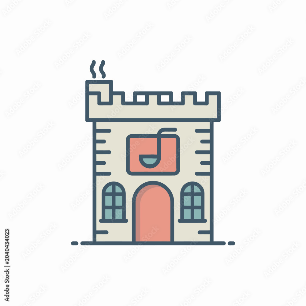 Fototapeta premium A cartoon castle with a coffee cup.