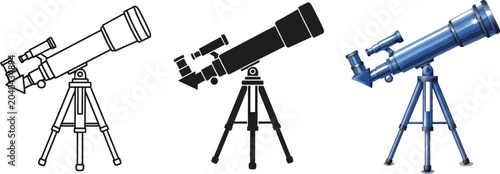 Tableau sur toile Astronomical telescope vector illustration set featuring outline solid black and