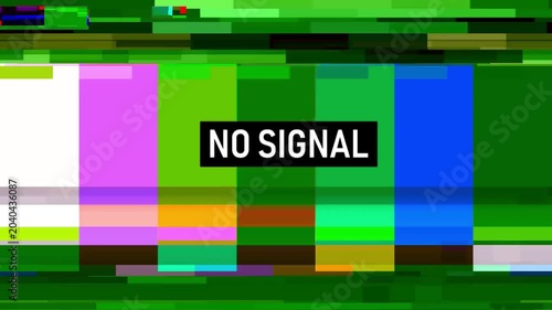 Digital color bars show tv screen distortion glitches, static no signal image. Suitable for technology or broadcast design projects.