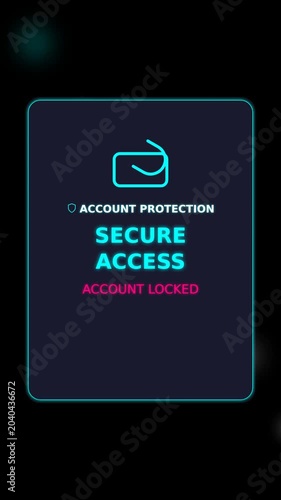 Account Locked Status Display. Digital Security Interface. Cyber Protection Panel Animation