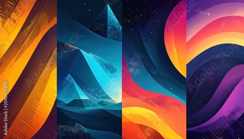 Vibrant Abstract Art Panels with Colorful Waves.