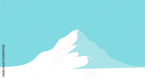 Canvas Print Winter mountain landscape with snow-covered peak under bright blue sky, flat vec