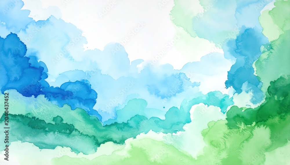 Fototapeta premium Watercolor Painting of Cloudy Sky Landscape.