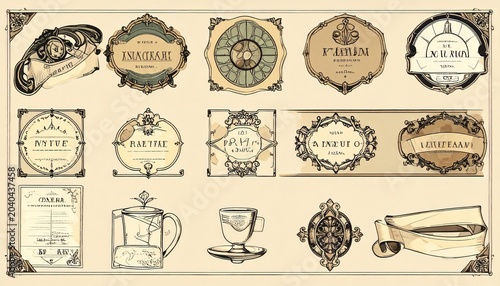 Vintage Ornamental Labels and Decorative Elements Collection, Elegant Design for Various Purposes.