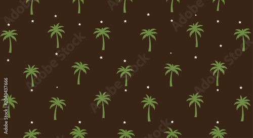 Tropical palm tree pattern on dark brown background, flat vector graphic element