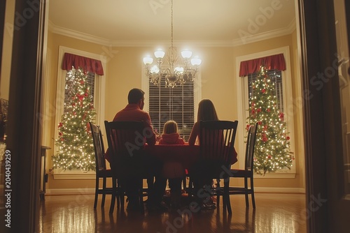 Family enjoying a warm Christmas dining room meal
