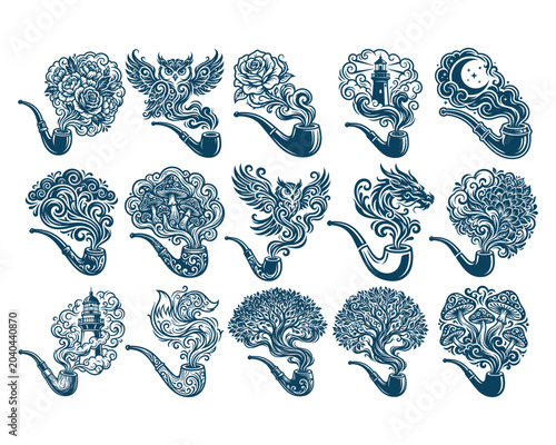 Vintage Floral Paisley Ornament Collection Line Art Vector Set