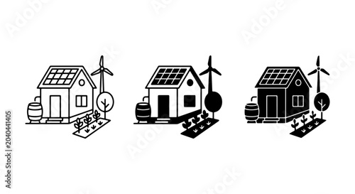 Bild auf Leinwand Eco-friendly House Icons Set: Sustainable Living, Renewable Energy, Green Home G