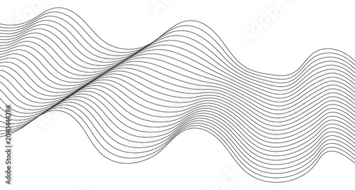Minimalist wave line art background, abstract flowing curved lines on white, elegant geometric ribbon pattern for corporate branding, modern digital motion graphic texture