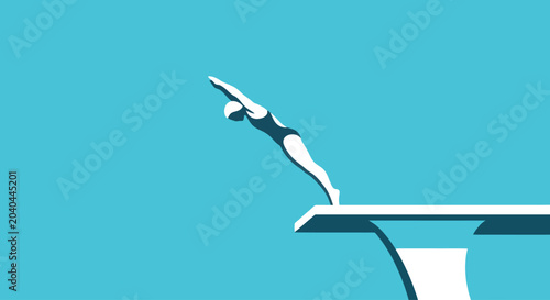 Tableau sur toile Swimmer diving from springboard in stylized graphic illustration with clean lines and minimal detail