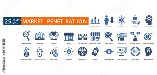 Foto market penetration icon set whit competitive advantage, population, expansion, p