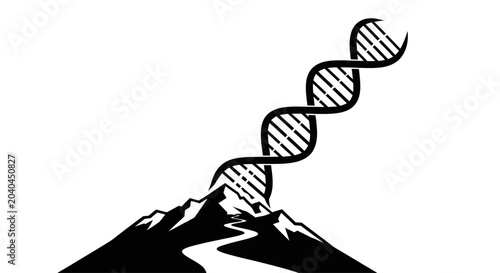 Canvastavla DNA Helix Rising from Mountain Peak, Symbolizing Scientific Discovery and Evolut