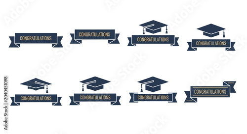 Photos Graduation Congratulations Banners and Caps - Set of 8
