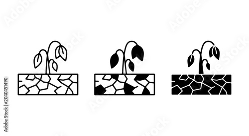 Cuadro en lienzo Drought icons, wilting plants, dry cracked earth, environmental crisis vector se