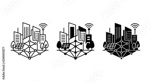 Konstfotografi Smart City Icons, Urban Technology Network, Futuristic Buildings, Sustainable En