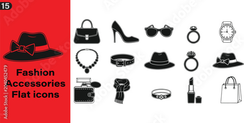 Bild auf Leinwand Set of fashion accessories flat icons, including handbag, high heel shoe, sungla