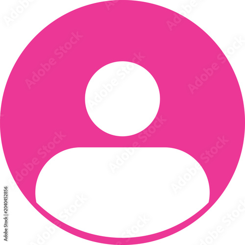 Pink circle with a white silhouette of a person's head and shoulders
