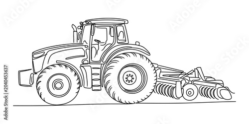 Photos Tractor with tiller attachment for farming and agriculture, line drawing