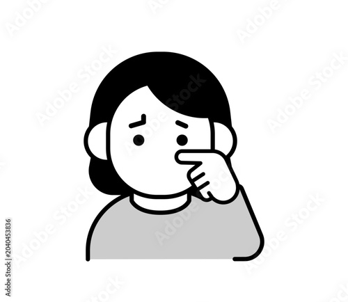 目をこする女性のアイコンイラスト・ドライアイ・花粉症・目の痛み症状