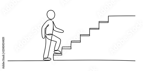 Photos One line drawing of a person walking up stairs, symbolizing progress and growth
