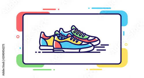 Colorful Sneakers Illustration, Flat Design, Fashion Footwear