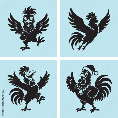 Party Rooster Mascot Vector Collection | Funny Cartoon Chicken vector