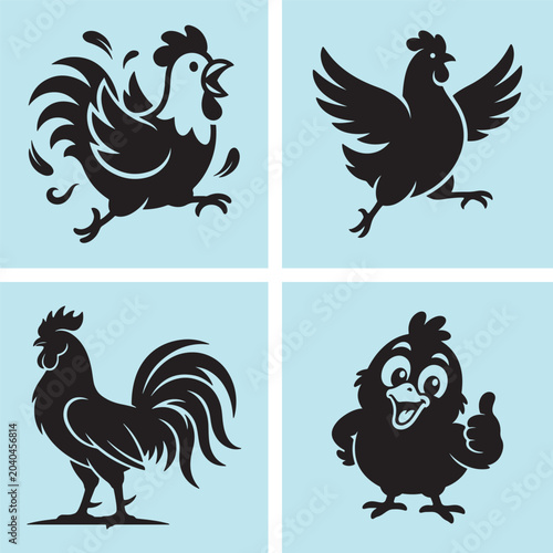 Funny Rooster Mascot Vector Set | Cartoon Chicken Bird Illustration