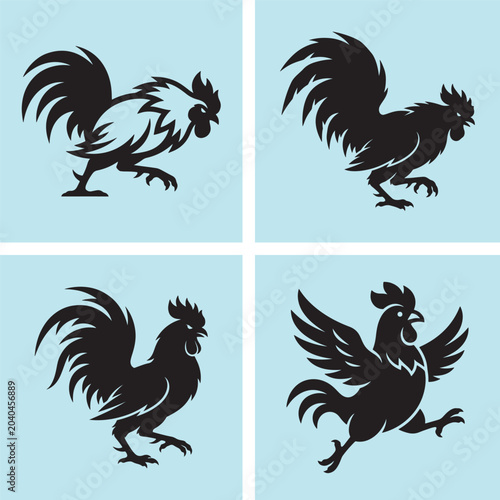 Rooster Silhouette Vector Set | Elegant Farm Bird Logo Collection