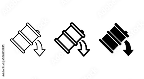 Bild auf Leinwand Oil Barrel Icon Set: Tipping, Falling, and Spilling Danger Symbols, Vector Graph