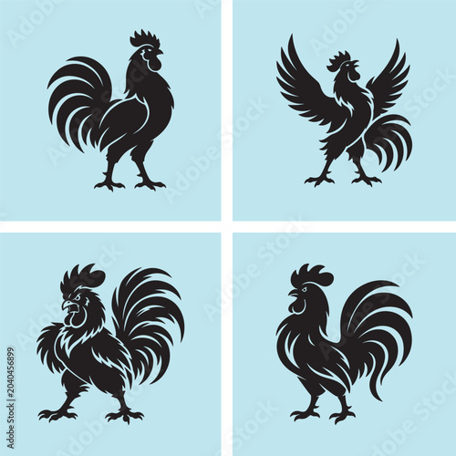 Rooster Silhouette Vector Set | Elegant Chicken Logo Collection
