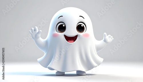 A cheerful cartoon ghost with a wide smile