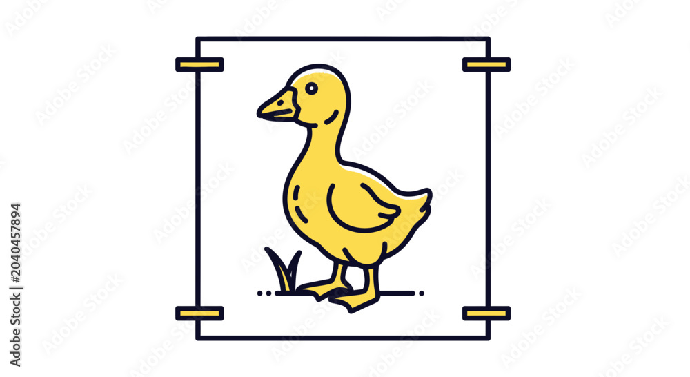 Fototapeta premium Cute Yellow Duckling Illustration, Simple Line Art, Farm Animal Icon, Baby Bird Graphic