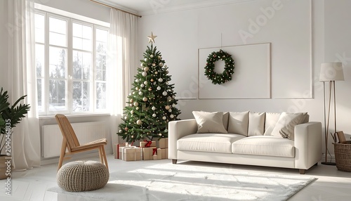 A bright living room with a Christmas tree and decor (3)