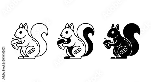 Tableau sur toile Cute Squirrel Vector Icons Set, Woodland Animal Graphics, Acorn Holding Critter