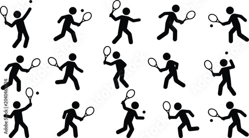 Canvastavla Minimalist silhouettes of tennis players performing serves, forehands, backhands