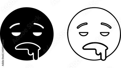Tableau sur toile Drooling Sick Emoji Set In Black And White Style