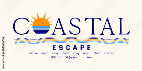 Retro vintage typography college varsity coastal escape slogan print for graphic tee t shirt or sweatshirt - Vector