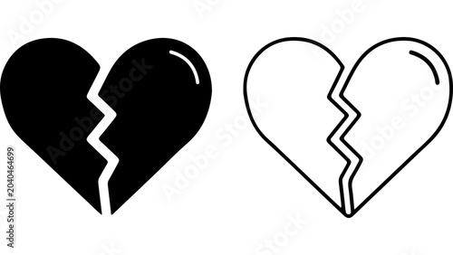 Tableau sur toile Broken Heart Icons in Solid and Line Style