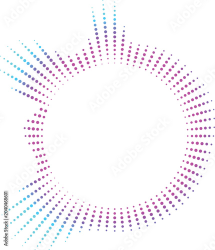 Abstract halftone equalizer vector background with circular dotted pattern, blue digital texture and modern artistic design