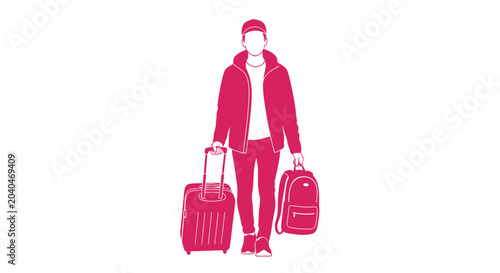 Tableau sur toile Man walking with luggage and backpack.