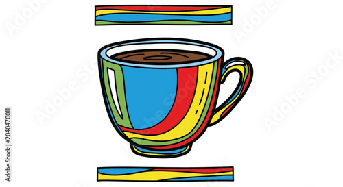 Vibrant Coffee Cup with Colorful Abstract Waves Pattern