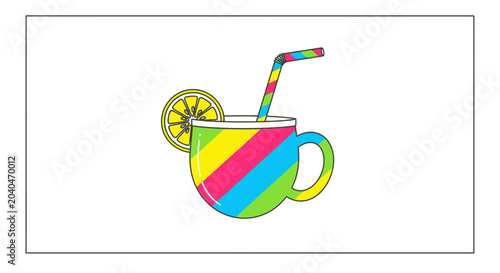 Vibrant Colorful Drink in a Mug with Straw and Lemon Slice
