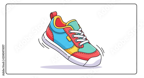 Vibrant Colorful Kids Sneaker Jumping Isolated on White Background, Playful Design