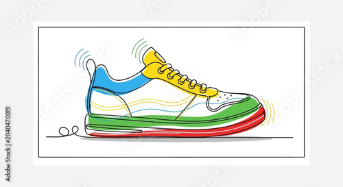 Vibrant Colorful Sneaker Drawing, Minimalist Style, Isolated on White Background