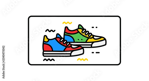 Vibrant Colorful Sneakers, Retro Style, Fashion Footwear, Graphic Design