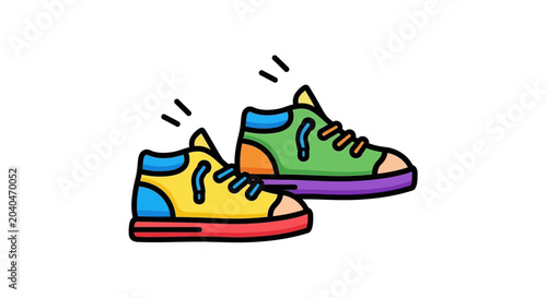 Vibrant Colorful Sneakers Illustration, Funky Shoes, Doodle Style, Isolated on White